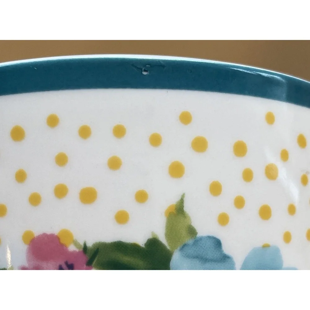 Breezy Blossom Crock Utensil Holder Pioneer Woman Floral Yellow Polka Dot 6